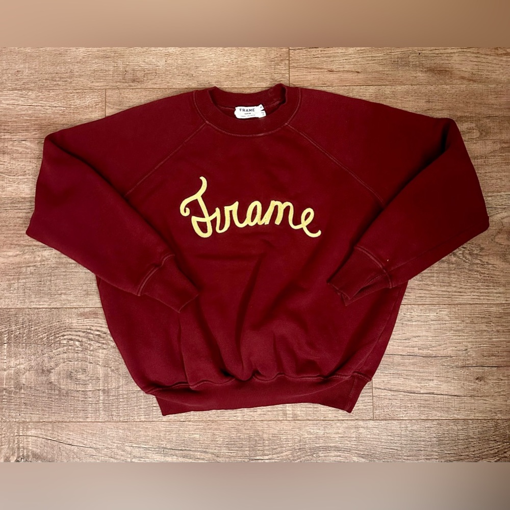 FRAME Denim Maroon & Gold Logo Sweatshirt Size XS - Picture 1 of 7